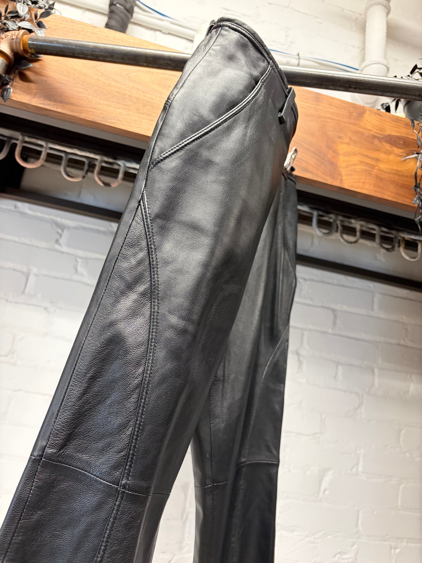 Vintage 90s Jean Paul Gaultier Homme Black Lambskin Leather ‘Darted’ Pants