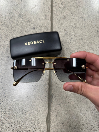 Versace ‘Buff’ Gold Square Shape Medusa Head Sunglasses