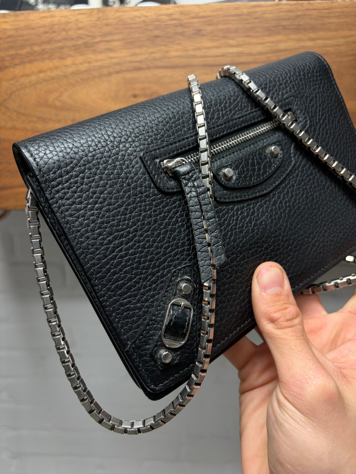Balenciaga Grained Black Leather ‘Le City’ Wallet on Chain