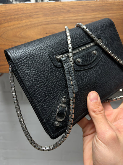 Balenciaga Grained Black Leather ‘Le City’ Wallet on Chain