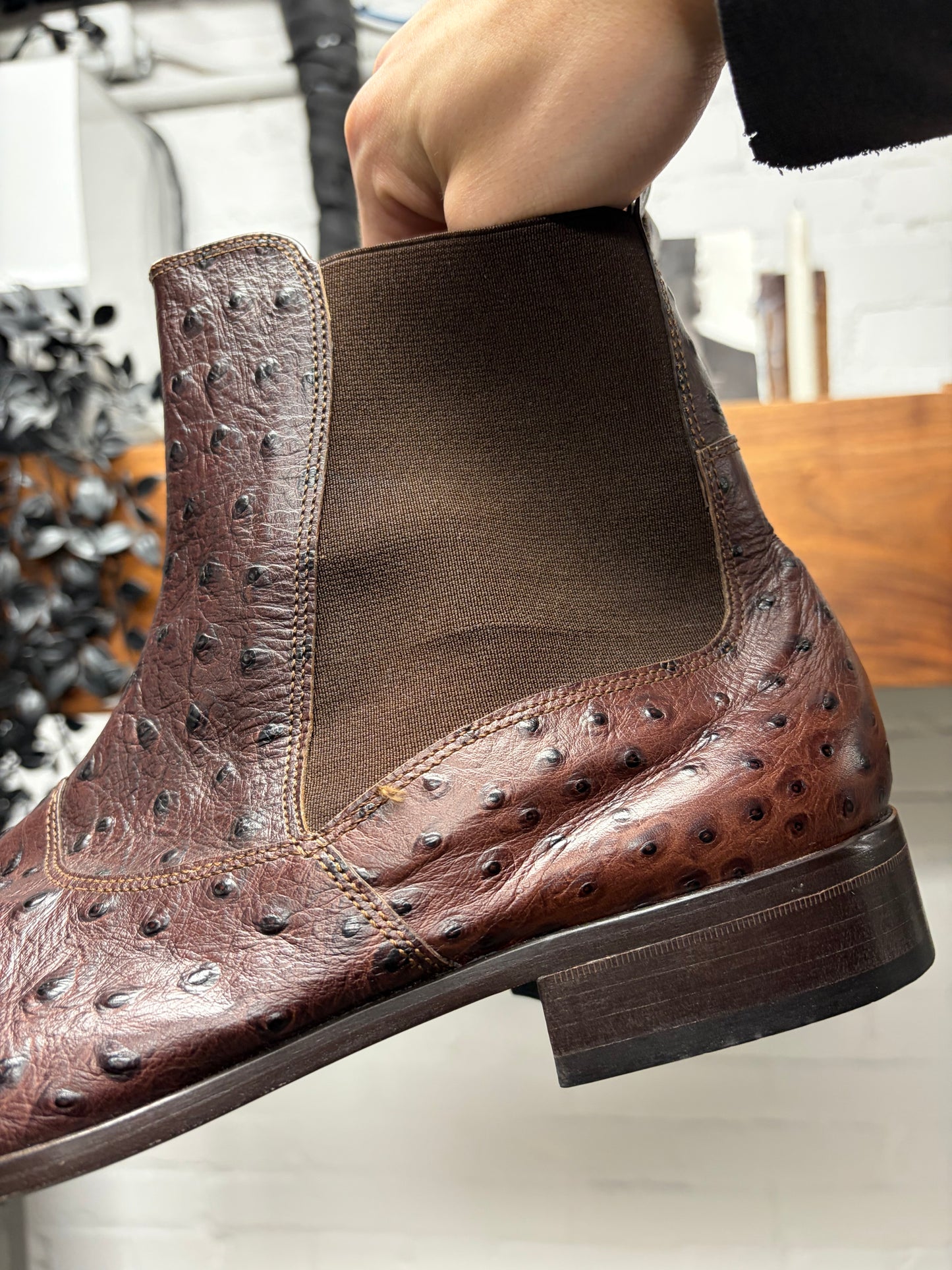 Vintage Versace ‘Ostrich Leather’ Brown Pointed Toe Boots