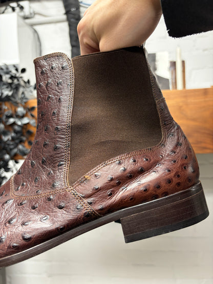 Vintage Versace ‘Ostrich Leather’ Brown Pointed Toe Boots