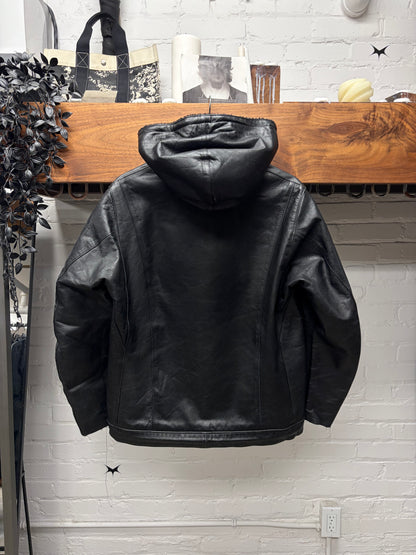 AW2010 Undercover Grained Black Calfskin Leather ‘Scuba’ Metal Wire Hooded Jacket