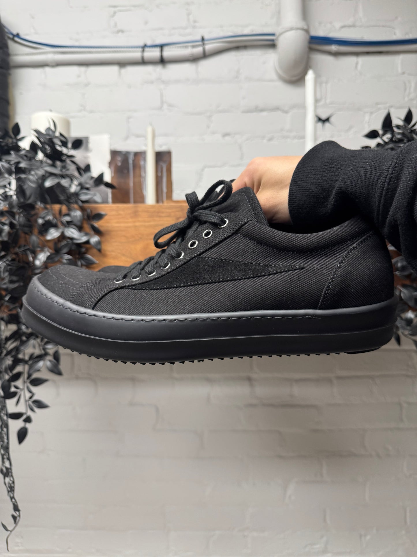 Rick Owens DRKSHDW Black Canvas ‘Vans’ Low Top Sneakers