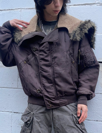 2000s Dolce & Gabbana Split Hood Fur Lined Brown Bomber Jacket