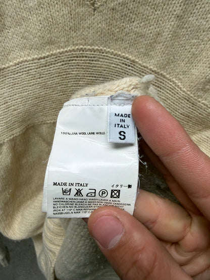 Maison Margiela Cream ‘Reconstructed’ V-Neck Wool Knit Sweater