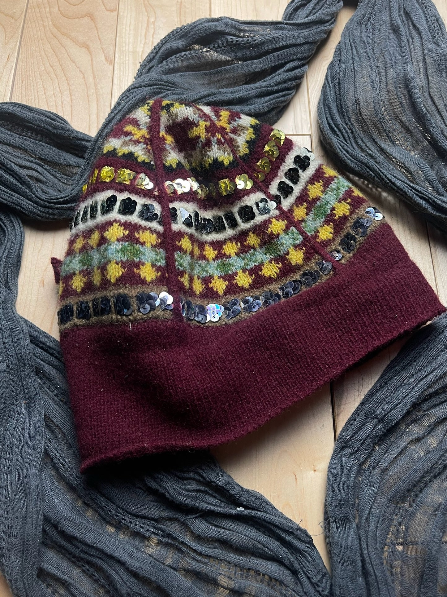 90s Jean Paul Gaultier Sequin Beaded Wool Beanie