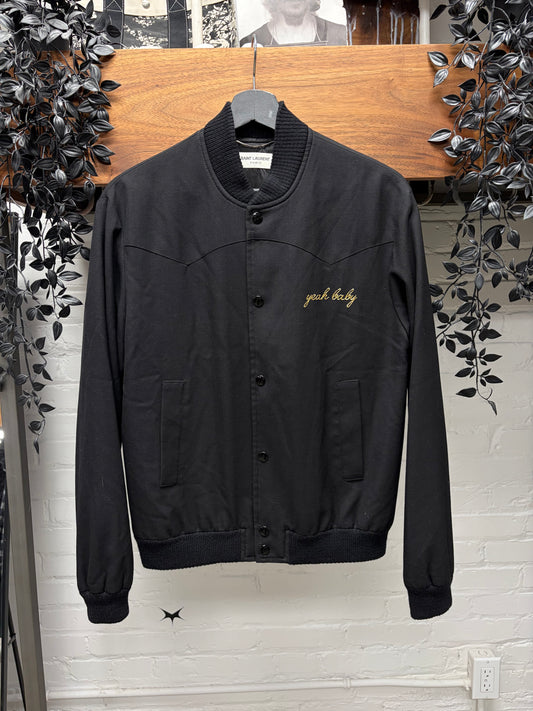 SS2016 Saint Laurent by Hedi Slimane ‘Yeah Baby’ Chain Stitch Virgin Wool Bomber Jacket