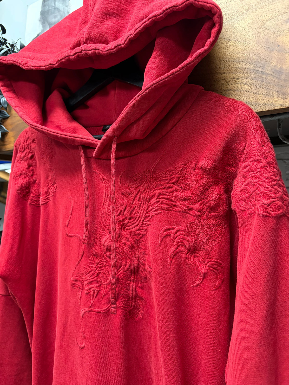 Balmain Double Side-Zip ‘Ancient Dragon’ Embroidered Red Hoodie