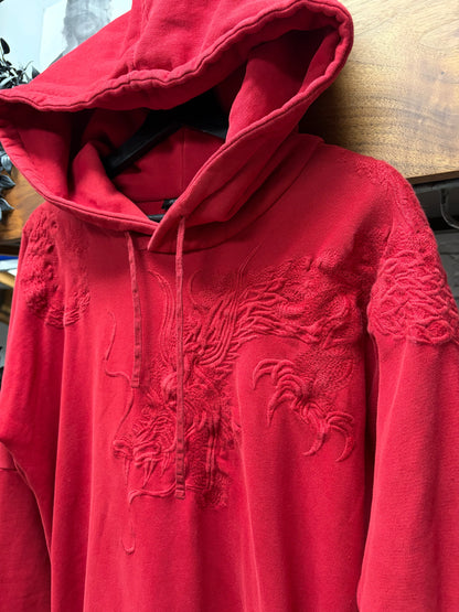 Balmain Double Side-Zip ‘Ancient Dragon’ Embroidered Red Hoodie