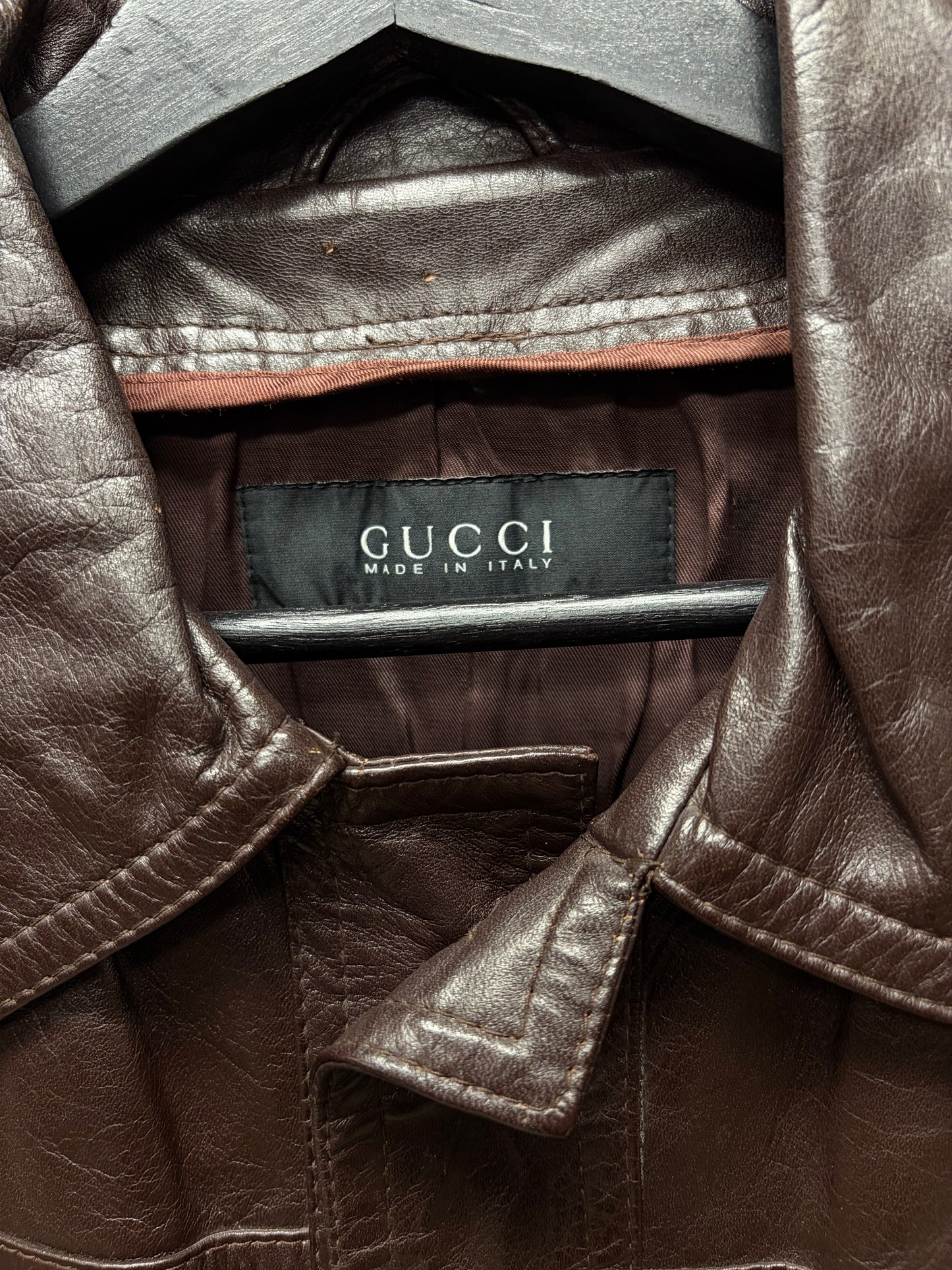 Gucci ‘Western’ Dark Brown Calfskin Leather Jacket with Pointed Collar