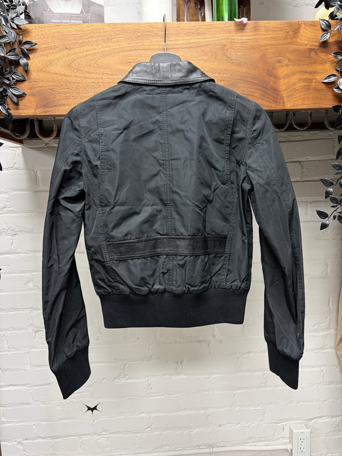 Dolce and Gabbana ‘Mainline’ Black Hybrid Shell Cropped Jacket with Lambskin Accents