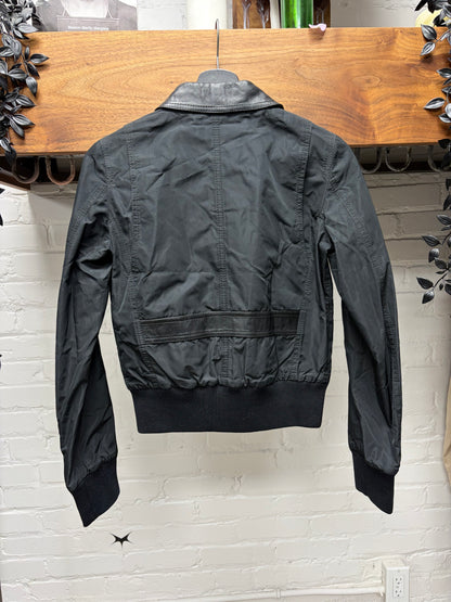 Dolce and Gabbana ‘Mainline’ Black Hybrid Shell Cropped Jacket with Lambskin Accents