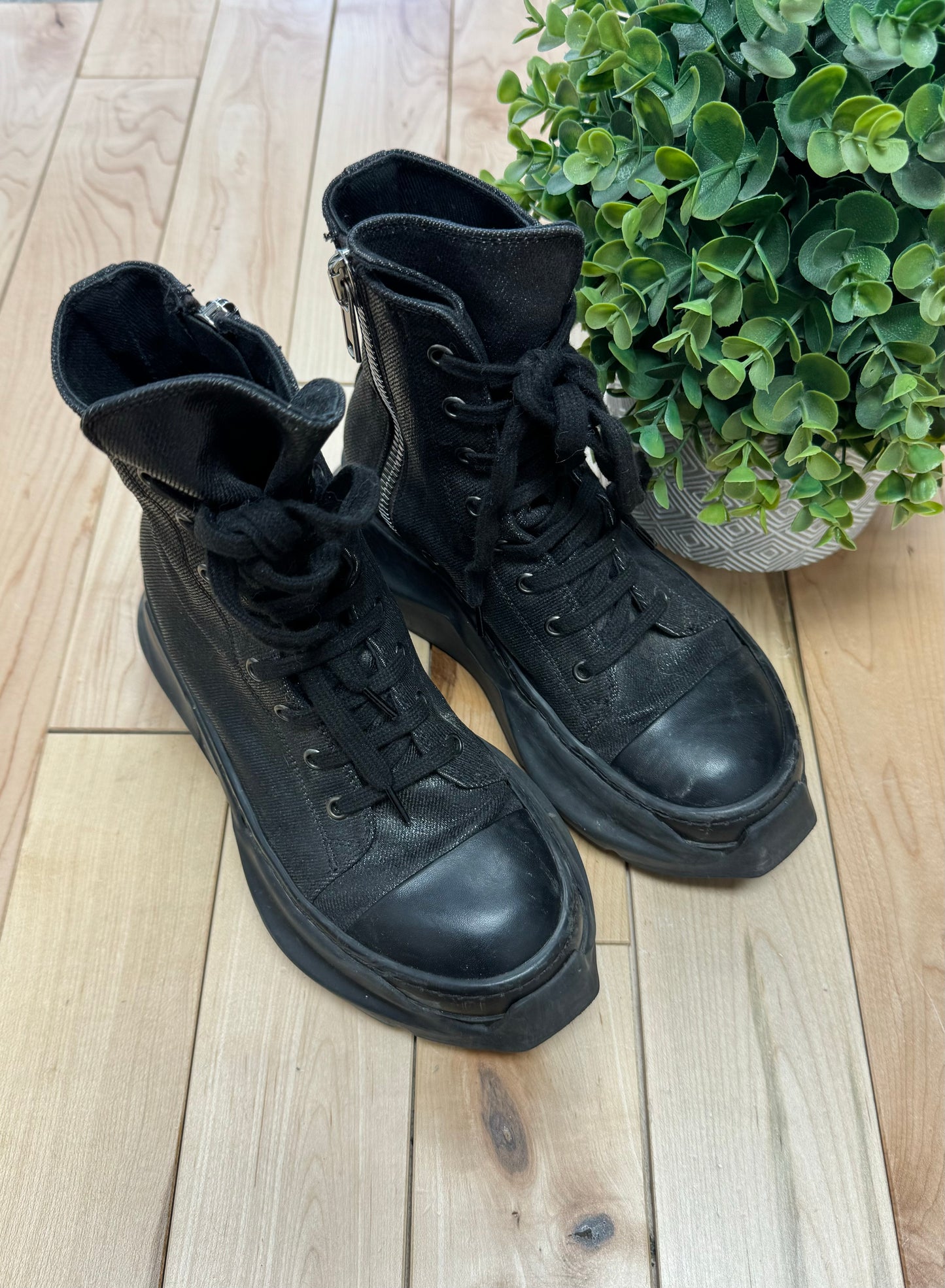 Rick Owens ‘Abstract Sole’ Black Leather High Top Ramones