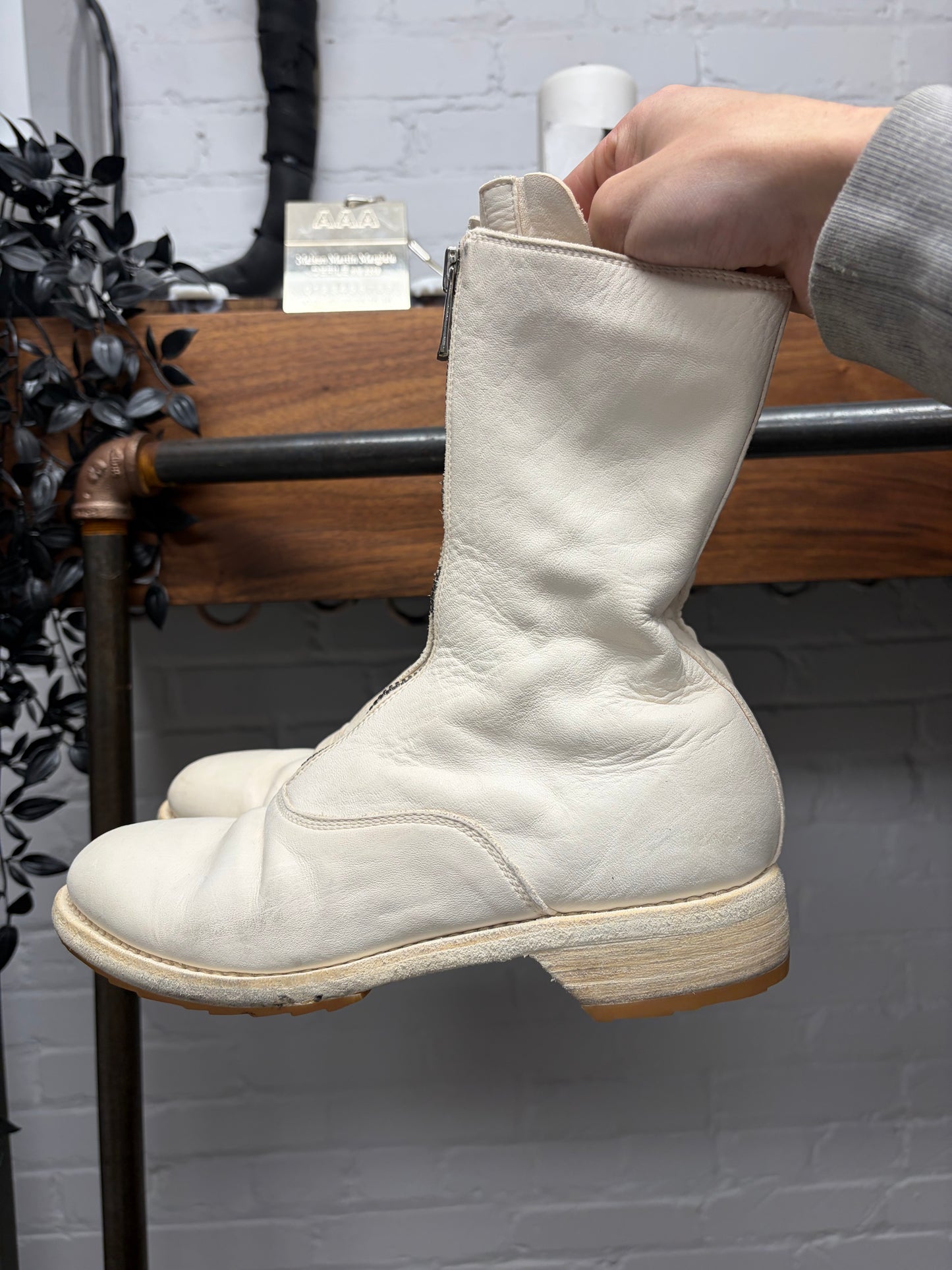 Guidi ‘310’ Front Zip White Leather High Cut Boots