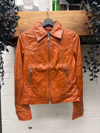 Dolce & Gabbana Orange Lambskin Leather Jacket