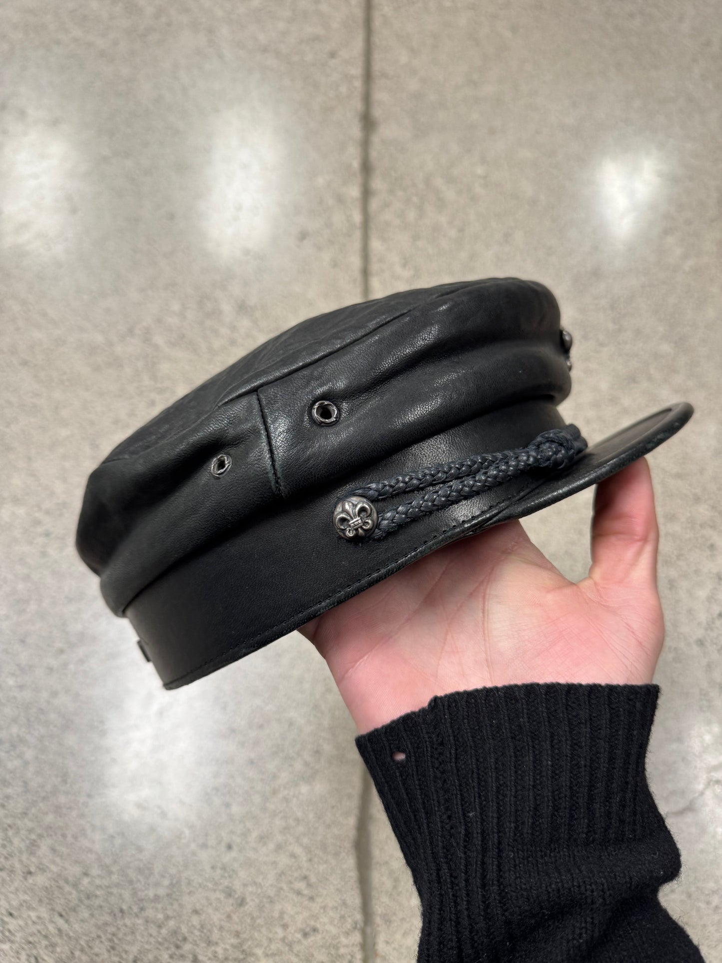 Chrome Hearts ‘Captain’ Fleur Cross Leather Hat