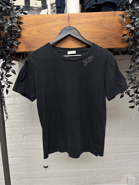 2017 Saint Laurent ‘Je T’aime’ Cursive Font Black Short Sleeve T-Shirt