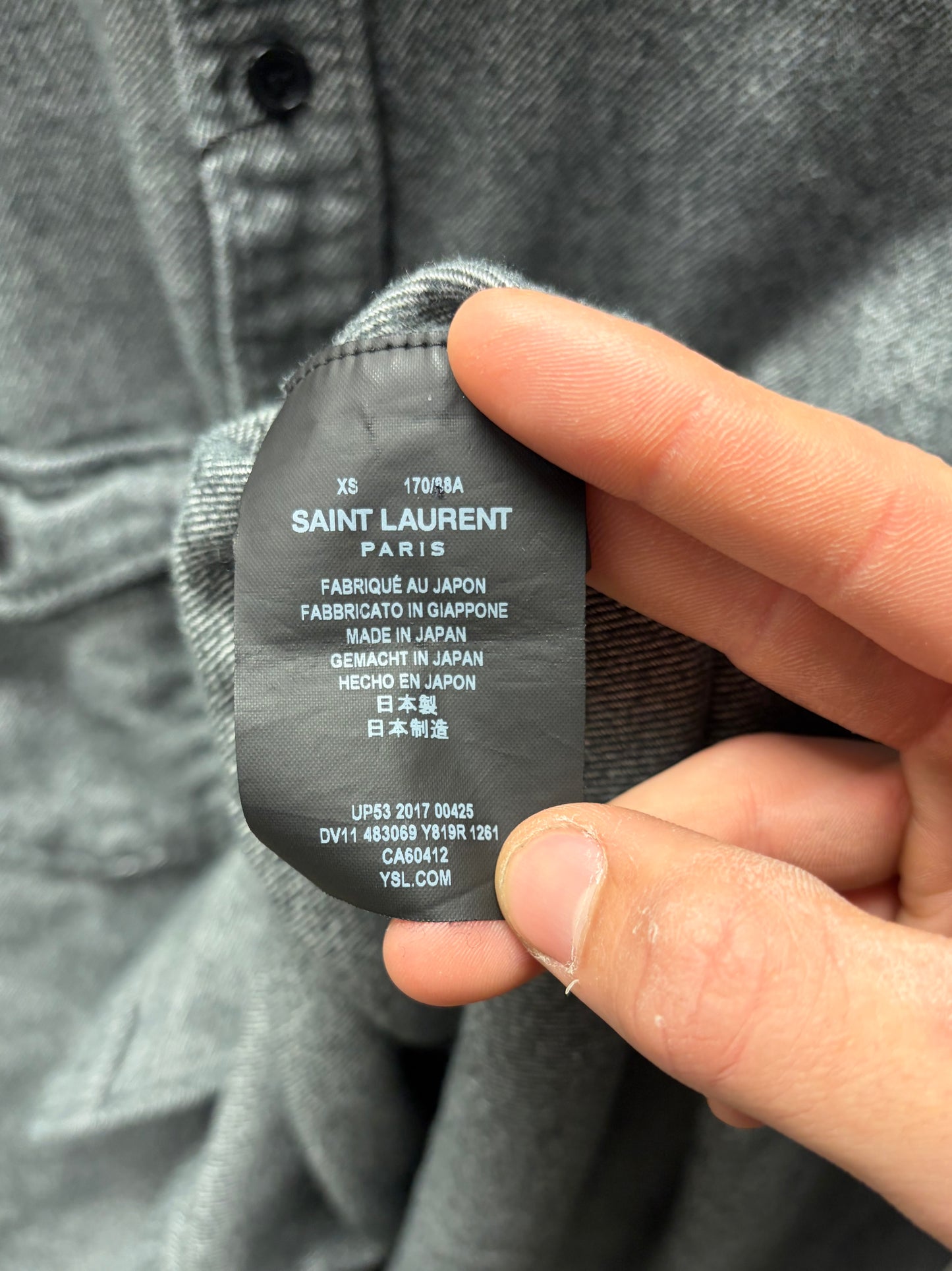 2017 Saint Laurent Grey Wool Button Snap Shirt