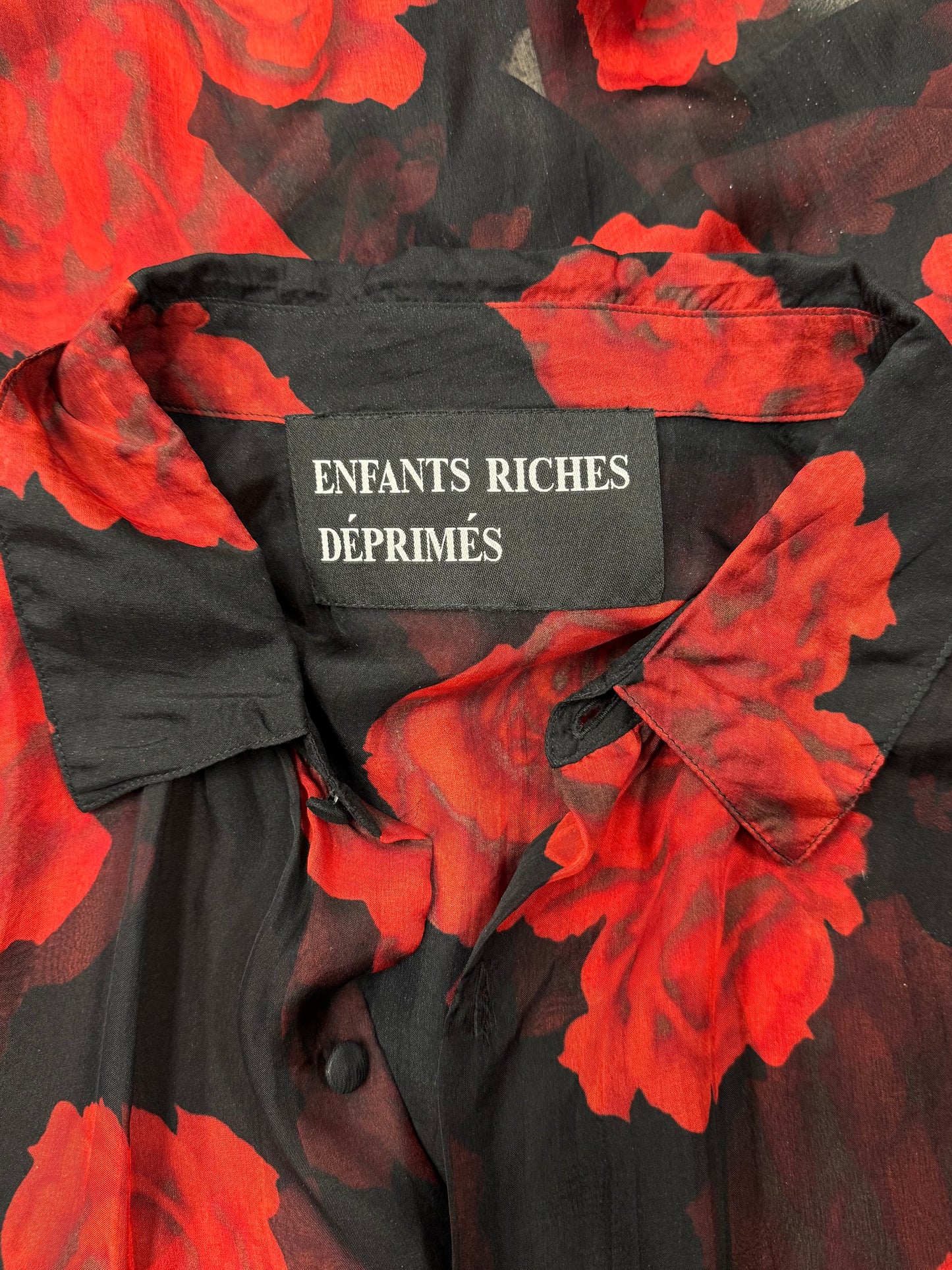 Enfants Riche Deprimés Silk ‘Roses’ Sheer Button Down Shirt