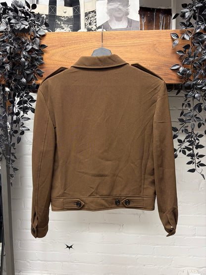 Celine Brown Gabardine Wool Cropped Army Jacket