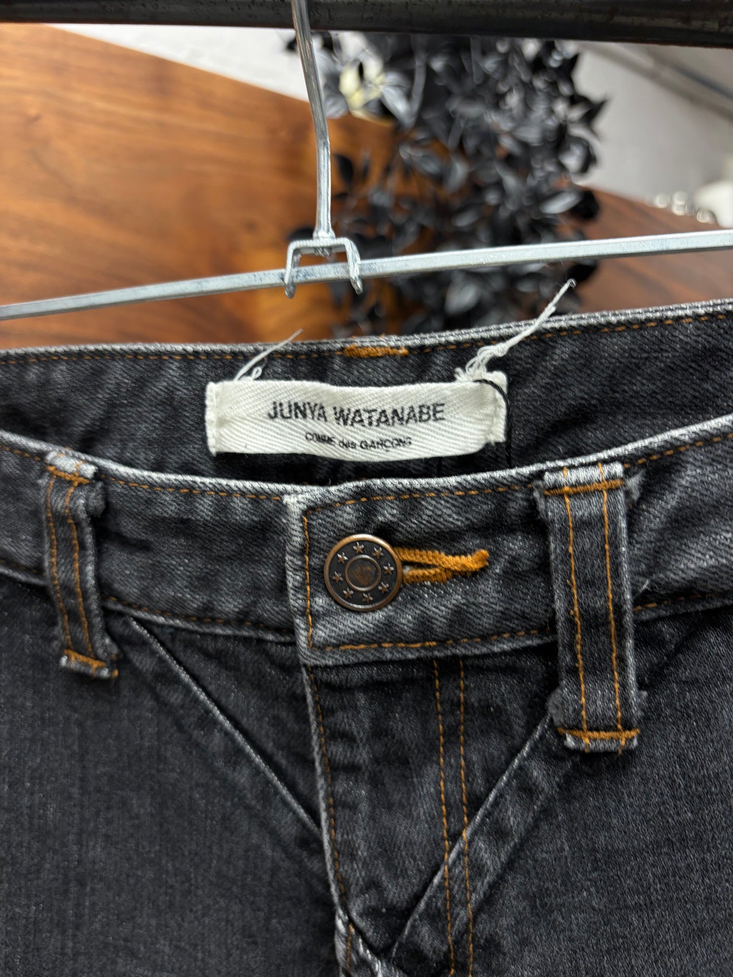 SS2002 Junya Watanabe ‘Diamante’ Argyle Pattern Distressed Black Flared Denim