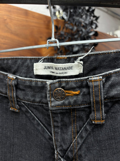 SS2002 Junya Watanabe ‘Diamante’ Argyle Pattern Distressed Black Flared Denim