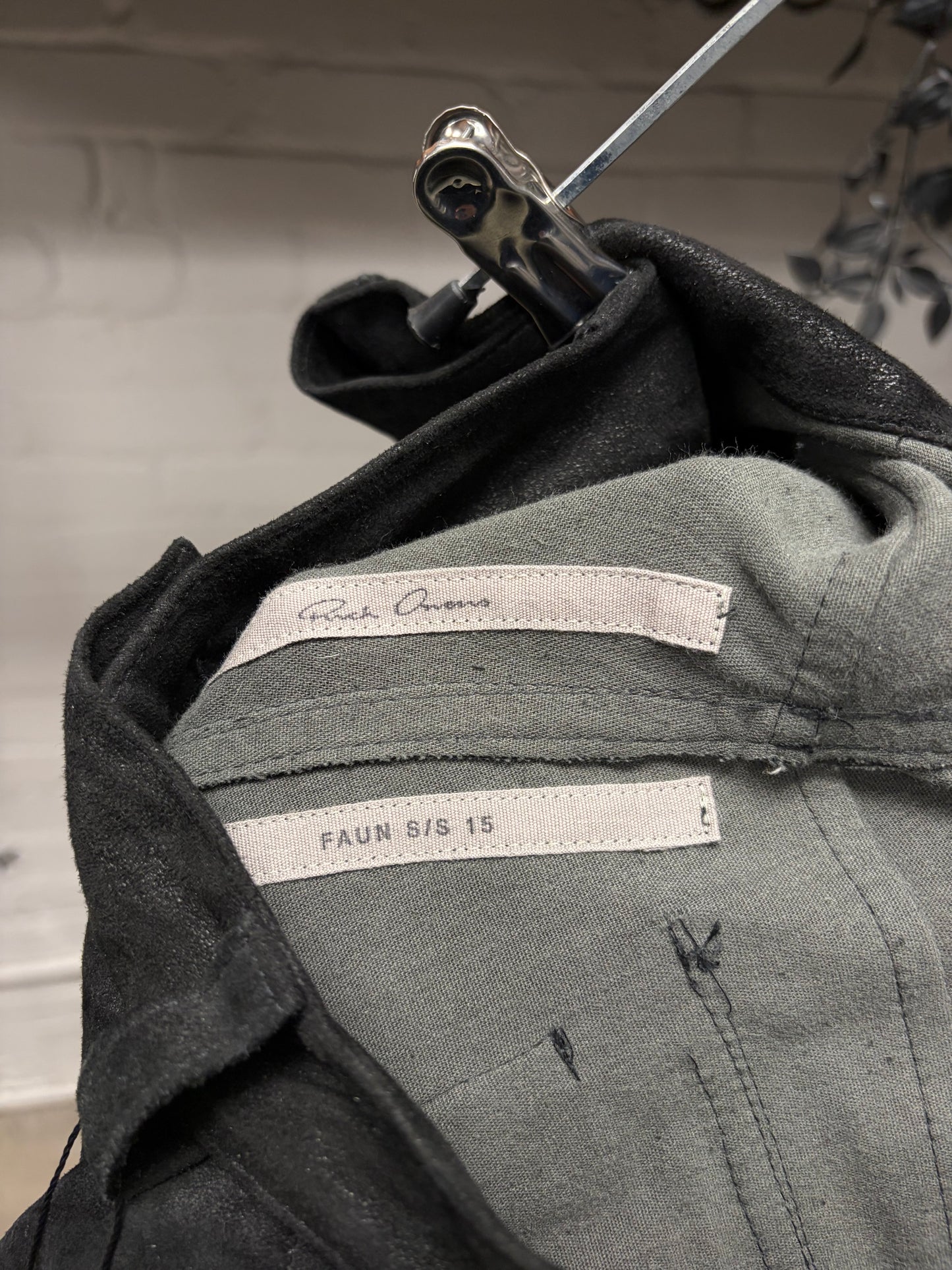 SS2015 Rick Owens ‘Faun’ Black Suede ‘Memphis Cut’ Leather Biker Pants