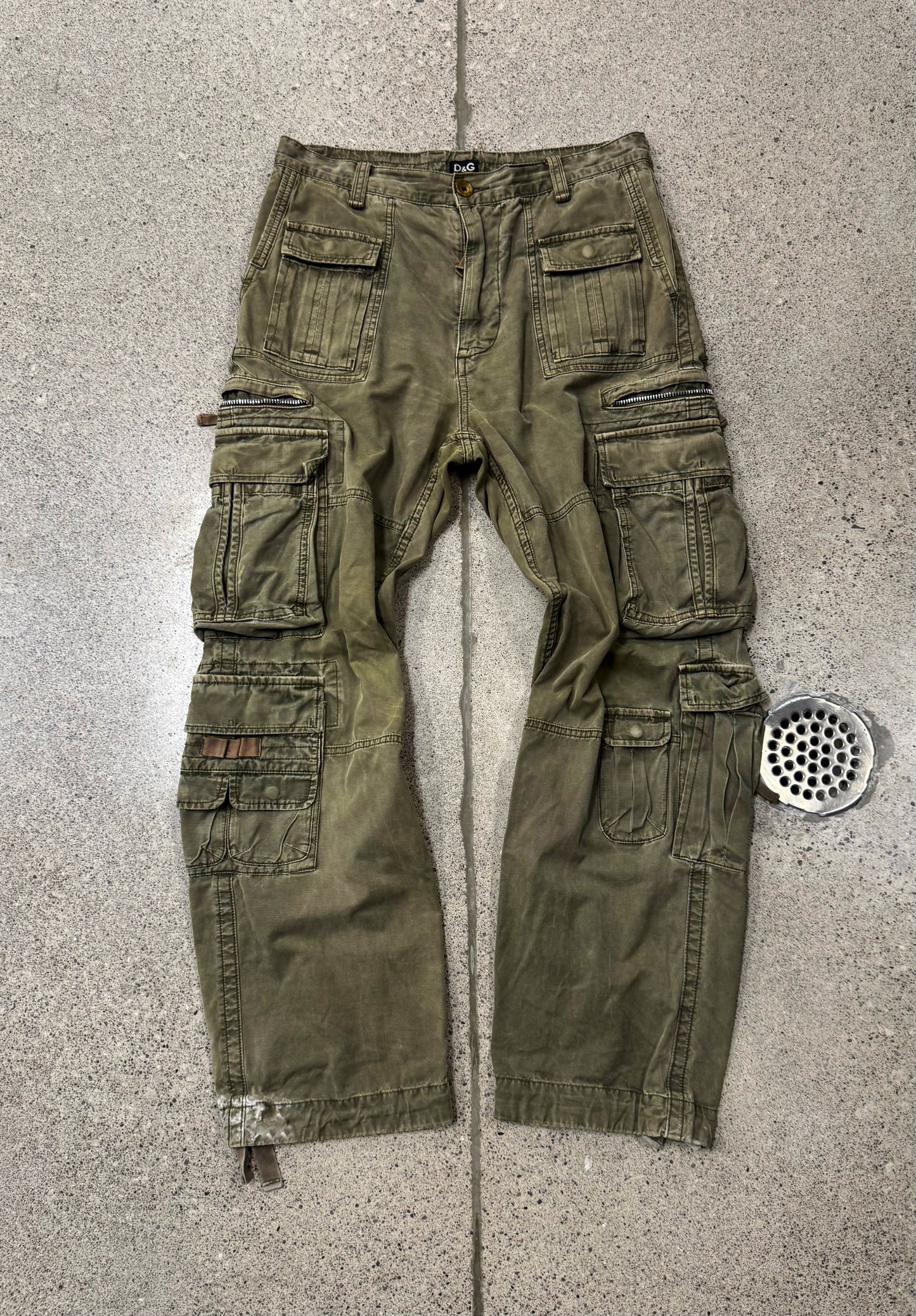 2000s Dolce & Gabbana Bootcut Military Green Cargo Pants