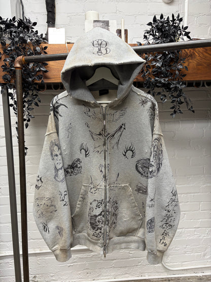 SS2024 Balenciaga ‘Tattoo’ Grey Zip Up Hoodie