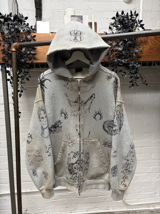 SS2024 Balenciaga ‘Tattoo’ Grey Zip Up Hoodie