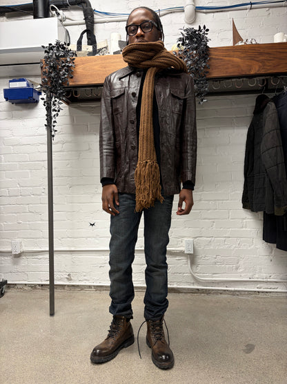 Gucci ‘Western’ Dark Brown Calfskin Leather Jacket with Pointed Collar