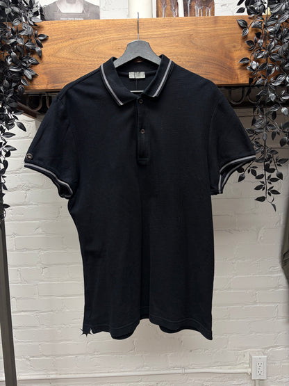 Dior Homme Contrast Stitch Perforated Black Cotton Polo