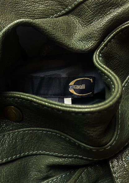 2000’s Roberto Cavalli ‘Moss Green’ Cargo Pocket Leather Jacket