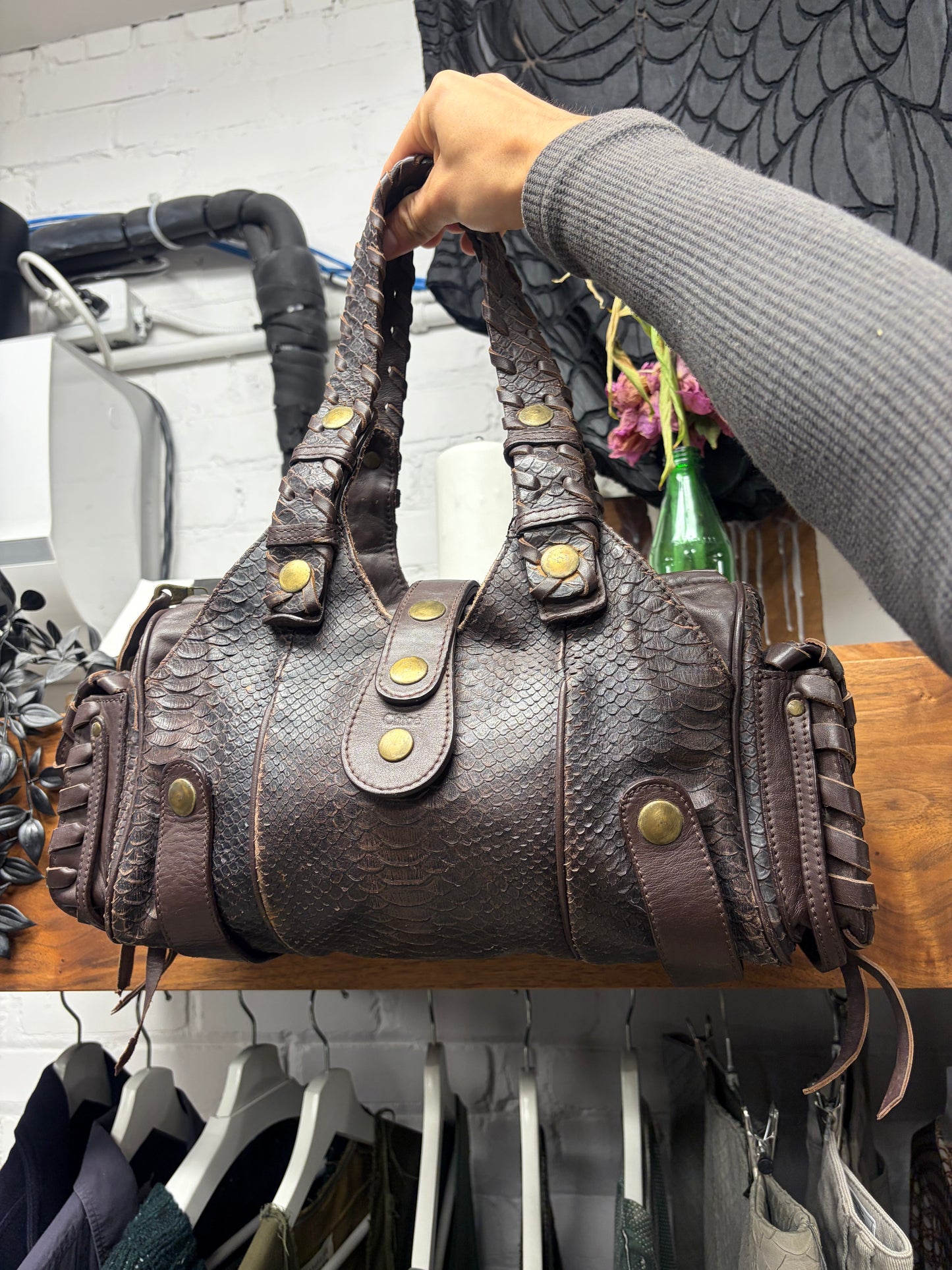 2000s Chloe ‘Silverado’ Brown Genuine Python Leather Shoulder Bag