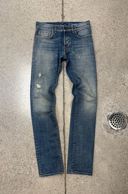 2018 Saint Laurent Washed Blue Skinny Jeans