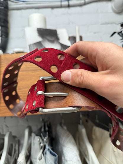 Maison Margiela Red/Silver Suede ‘Hole-Punch’ Belt