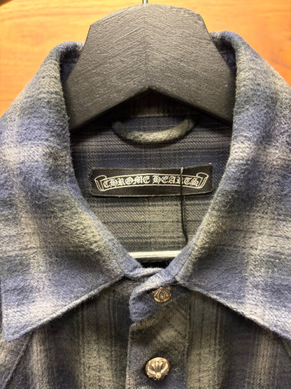 Chrome Hearts Leather Cross Patch ‘Fleur Back’ Western Plaid Flannel Shirt
