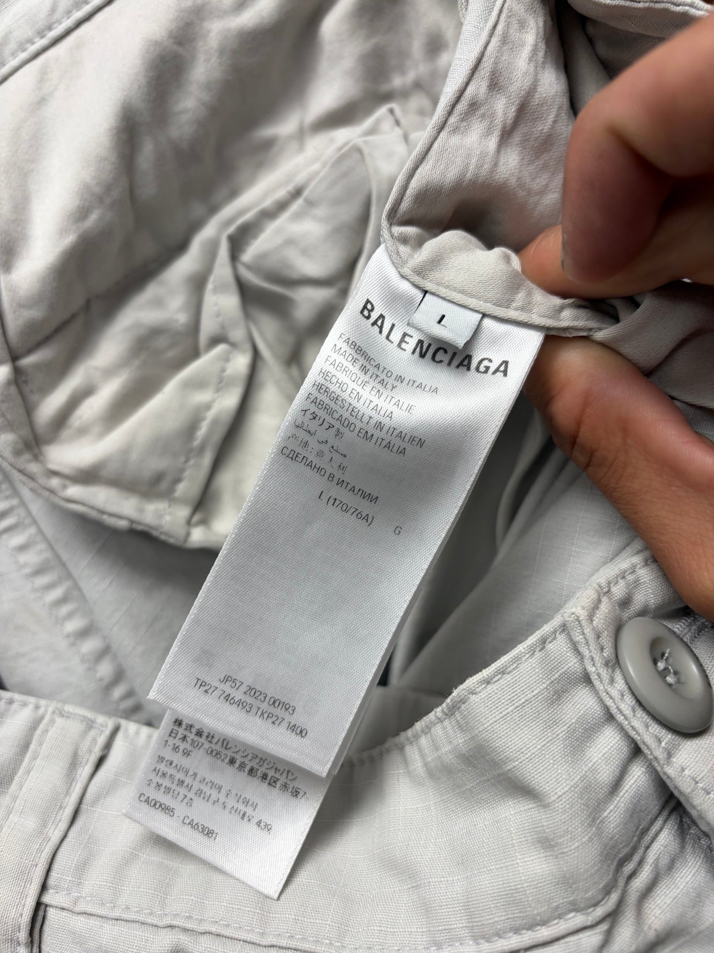 2023 Balenciaga Distressed White Ripstop Wide Leg Cargo Pants