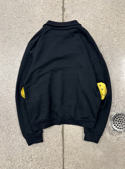 Kapital Quarter Zip ‘Smiley’ Elbow Patch Sweatshirt
