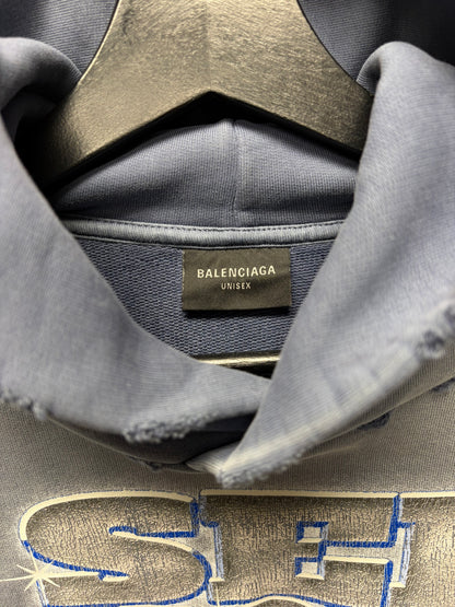 SS2024 Balenciaga ‘See Now Buy Now’ Distressed Blue Pullover Hoodie
