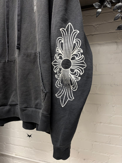 Vintage Chrome Hearts ‘T-Bar’ Floral Cross Logo Black Pullover Hoodie