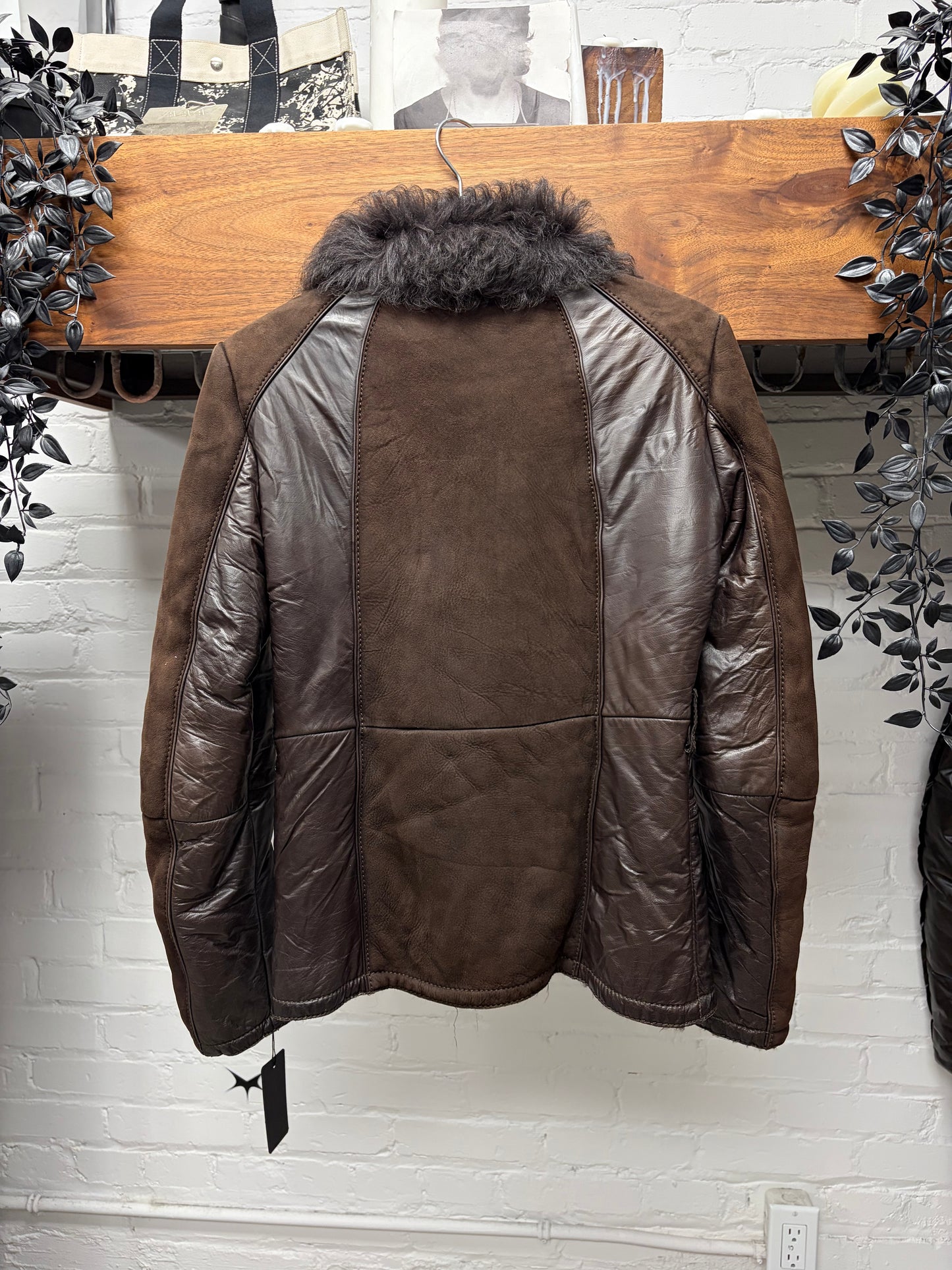 2000s Gucci Brown Suede Panelled Moto Jacket with Shearling Liner