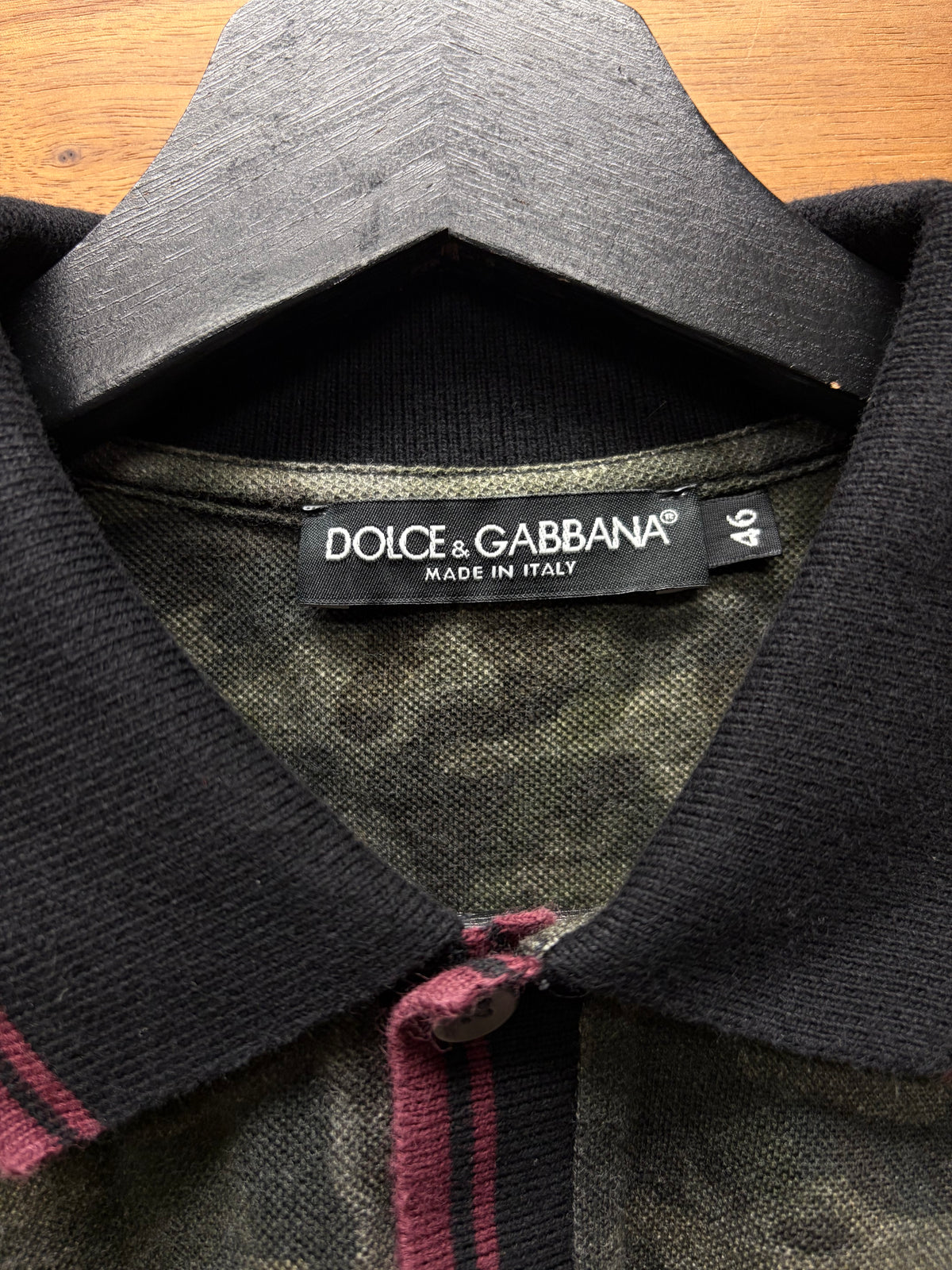 2000s Dolce & Gabbana Camouflage/Red Cotton Polo with Metal Badge