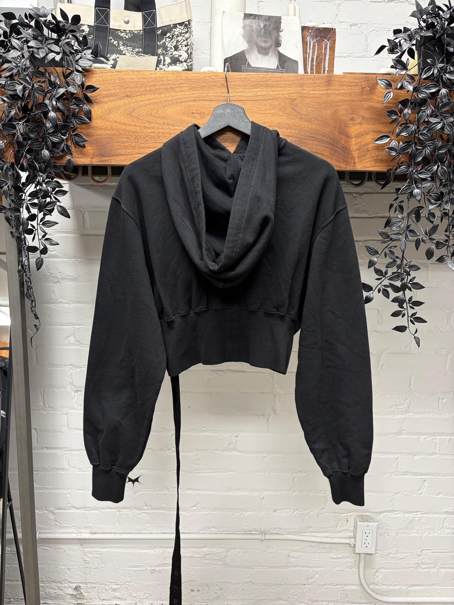 Rick Owens DRKSHDW Cropped Black Drawstring Hoodie