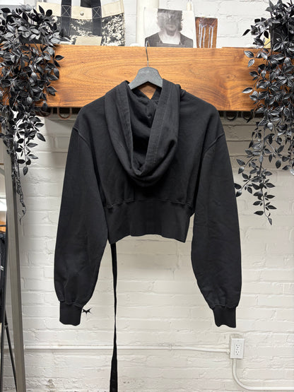 Rick Owens DRKSHDW Cropped Black Drawstring Hoodie