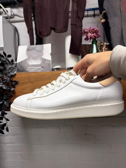 Brunello Cucinelli Grained White Calfskin Leather Low Top Sneakers