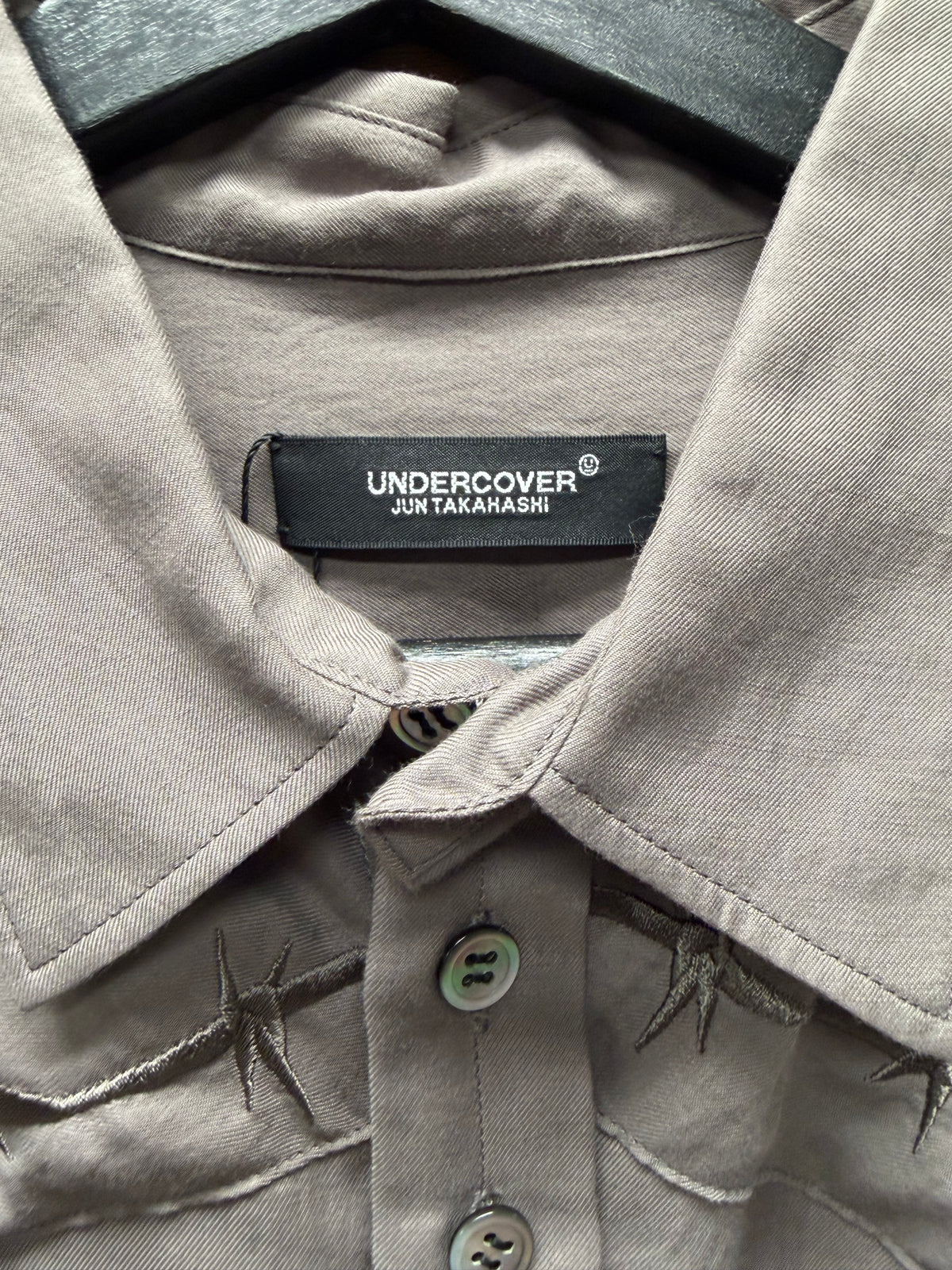 SS2021 Undercover ‘Barbed Wire’ Embroidered Shoulder Detail Button Up Shirt