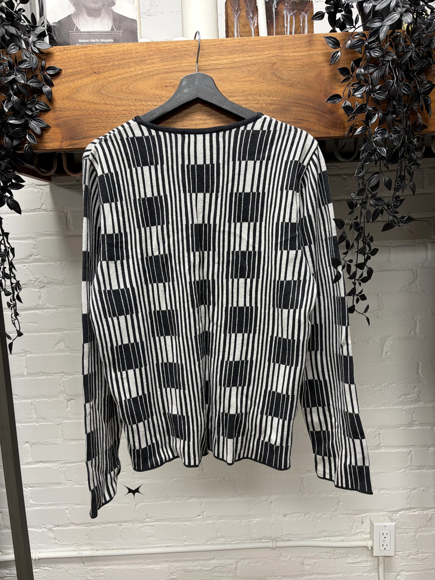 Vintage Jean Paul Gaultier ‘Objet’ Vertical Bar Patterned V-Neck Knit Sweater