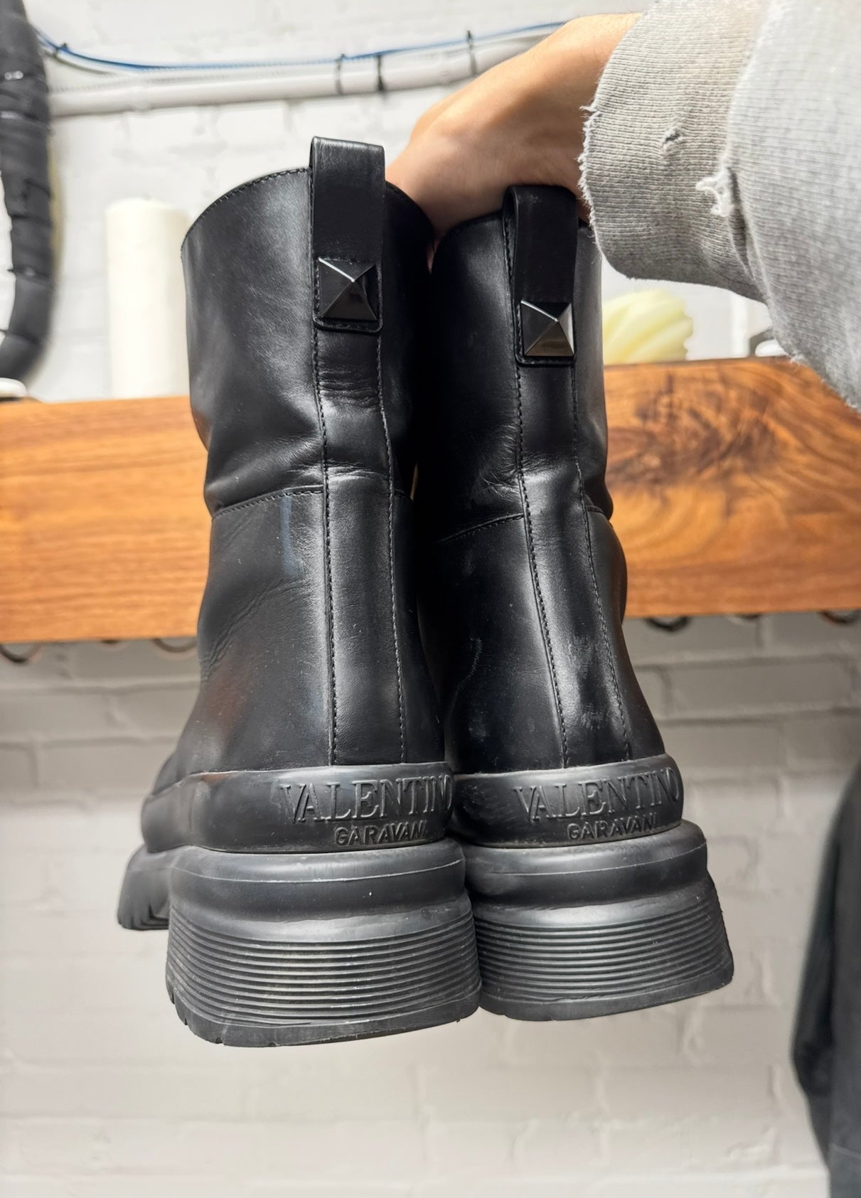 Valentino ‘Garavani’ Rockstud Leather  Chunky Boots